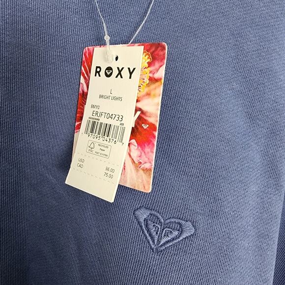 NWT Roxy Bright Lights Crewneck Sweatshirt Large Marlin Cotton Terry Striped - Picture 10 of 13